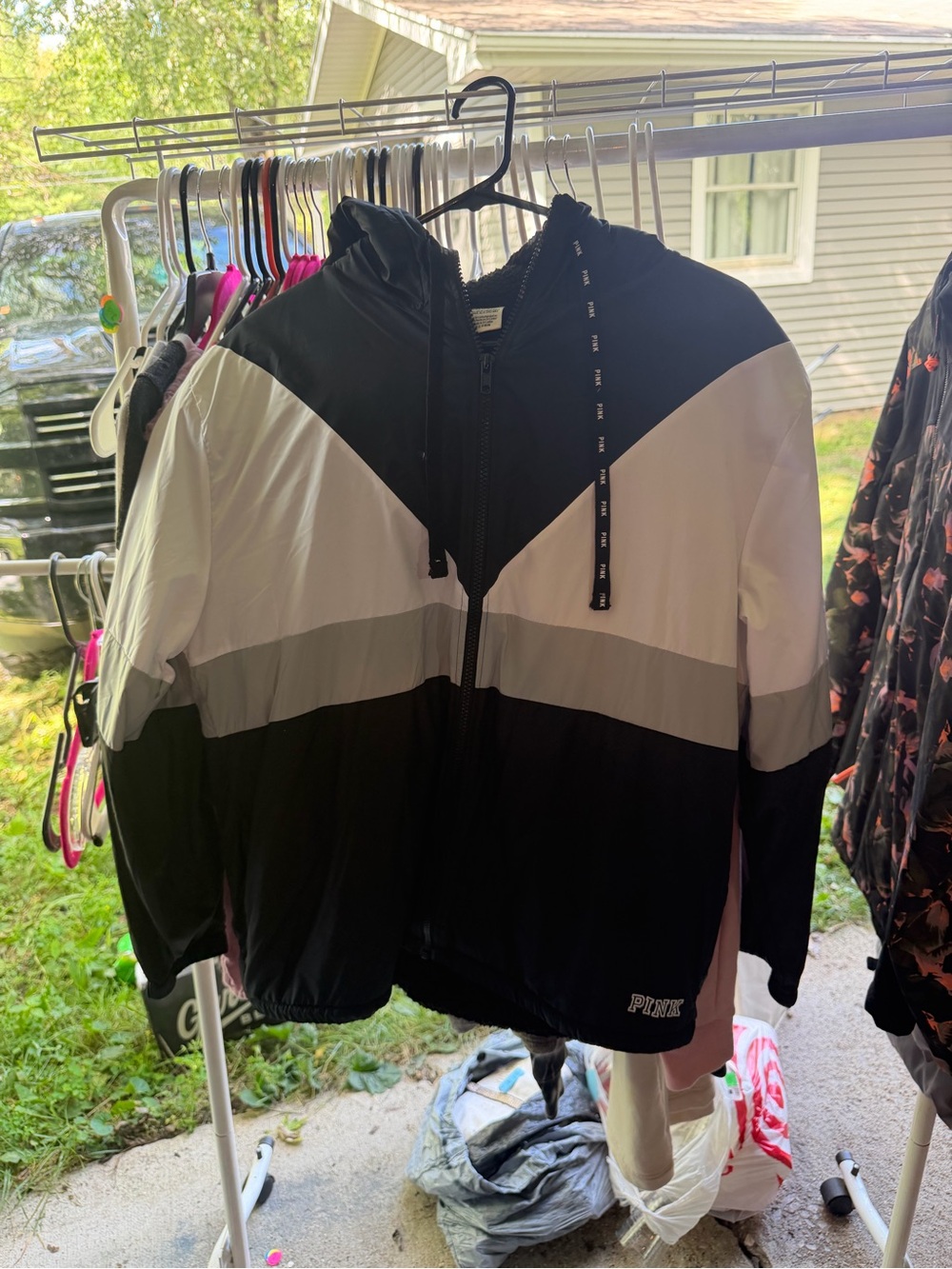 Victoria’s Secret PINK Black, White & Gray Hooded Windbreaker Jacket
